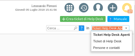 Screenshot della maschera di ricerca veloce da header