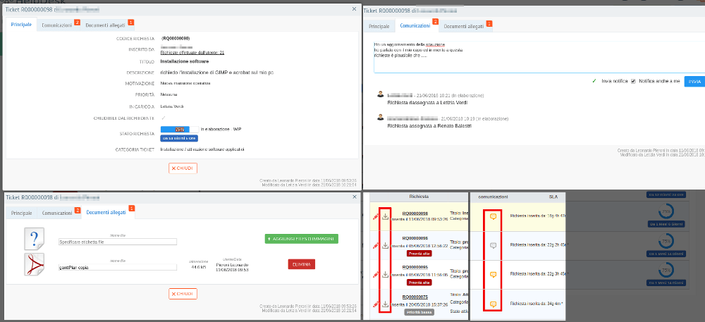 Consultazione ticket, interazione con utente risolutore e aggiornamento documentazione