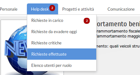 Menu di selezione dell'elenco di tutte le richieste effettuate nel software di Helpdesk Trouble Ticketing